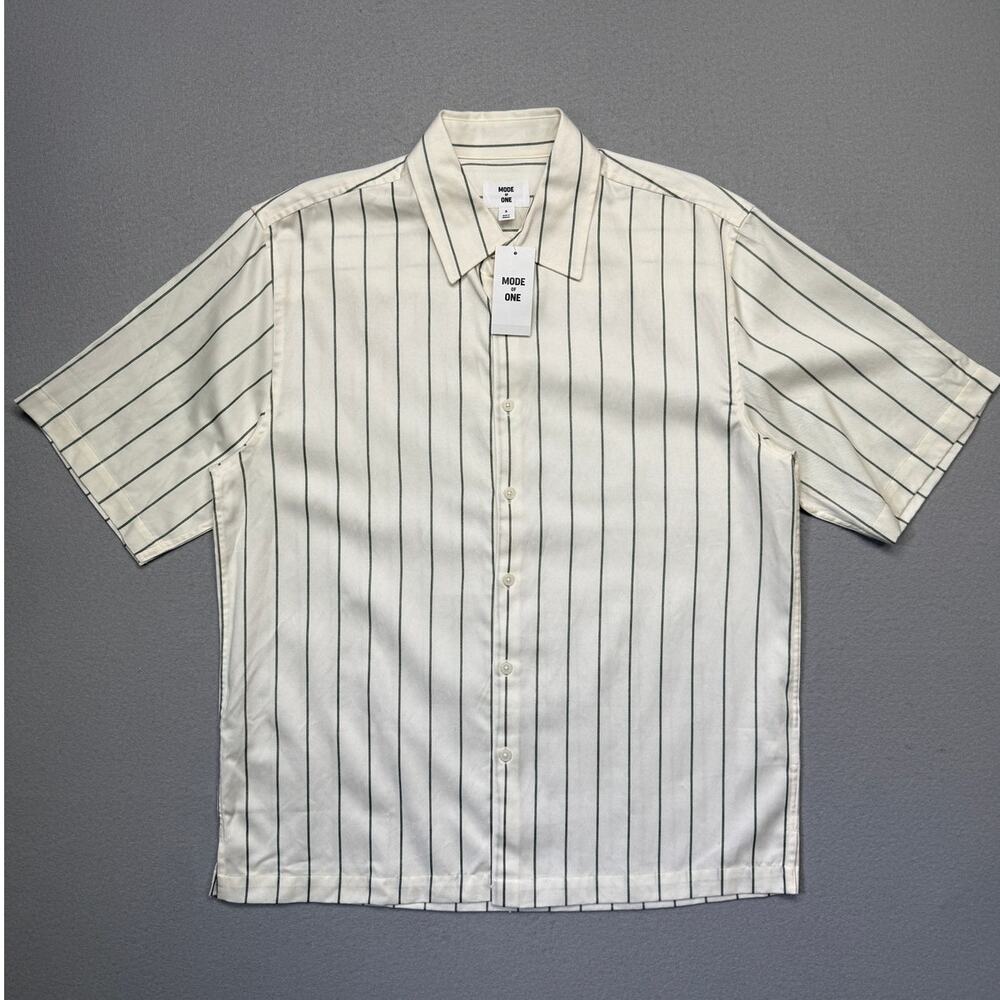 Mode of One Men's Relaxed-Fit Printed Button-Down Shirt Neo Natural/green S $50